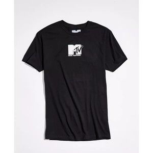MTV Shirt Men Medium Black White Music Television Spell Out Logo
